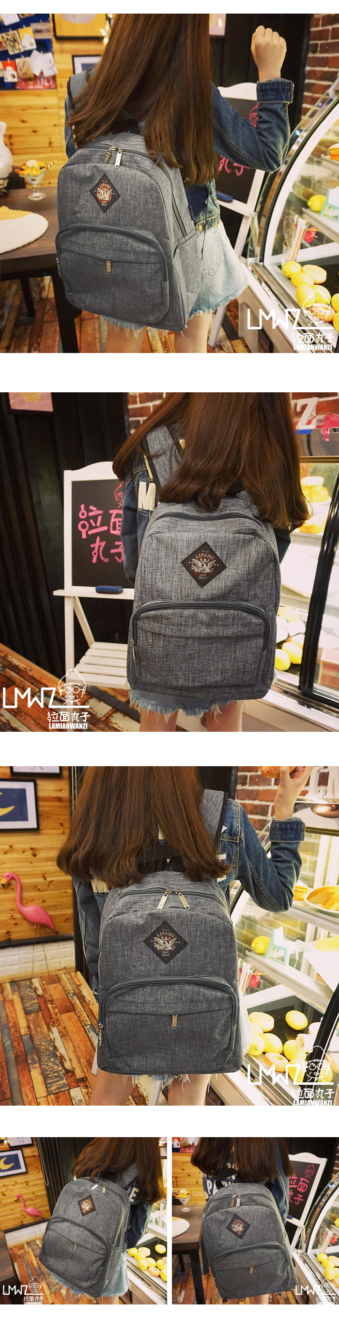 新款拉面丸子经典复古纯色学院风男女情侣双肩包学生校园书包旅行背包
