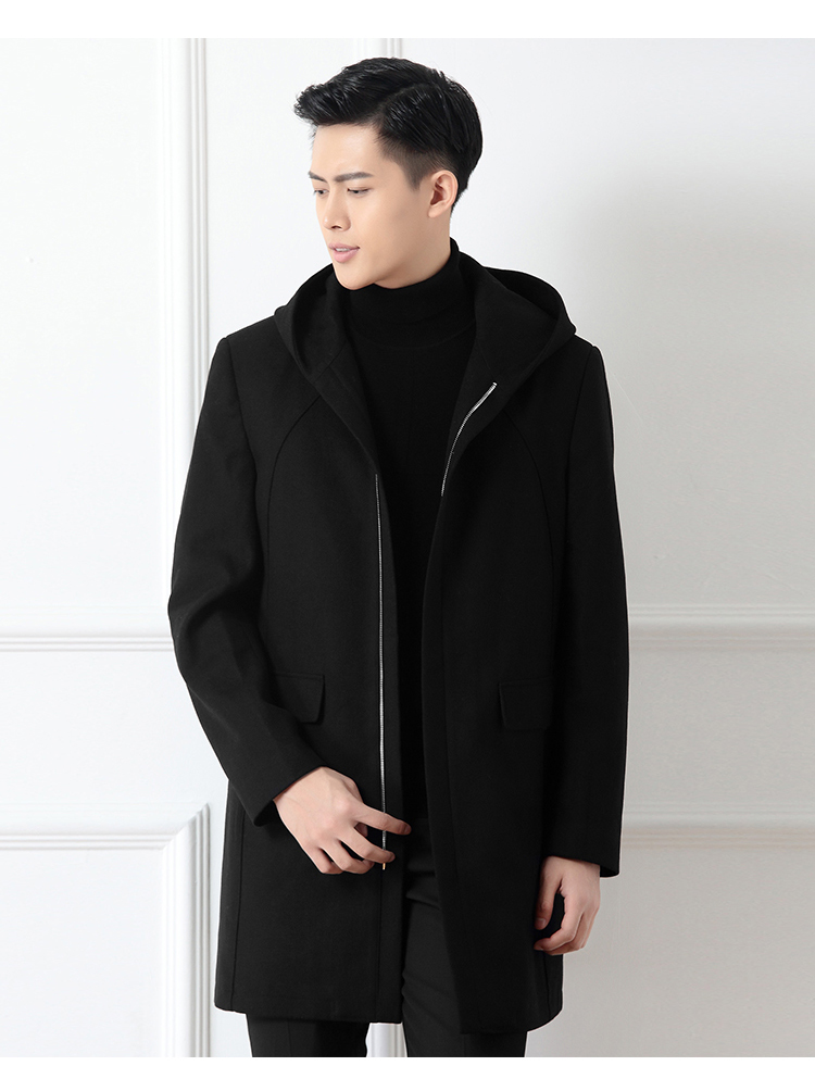 无红豆男装男士毛呢大衣冬季商务休闲保暖连帽羊毛呢大衣