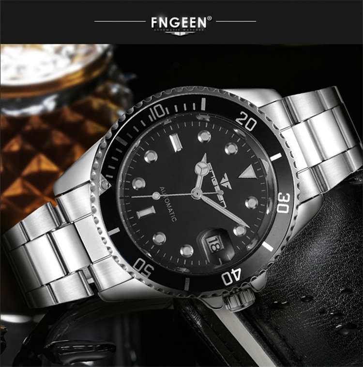 芬尊fngeen夜光水鬼系列男士全自动机械腕表时尚休闲运