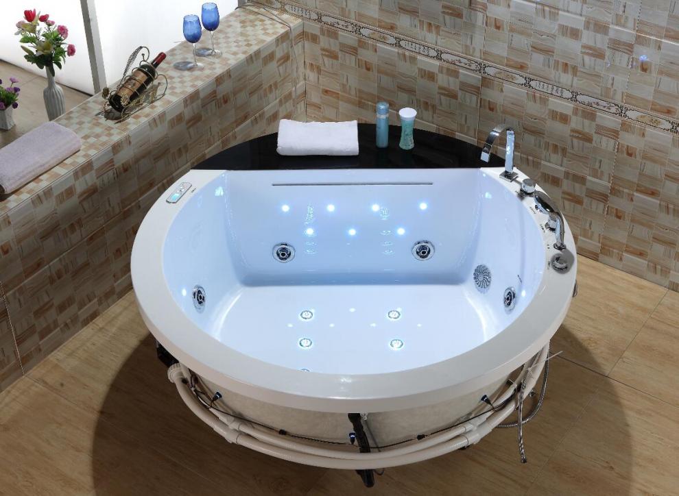 嵌入式浴缸亚克力圆形情侣双人冲浪按摩恒温泡泡浴池1.2米1.