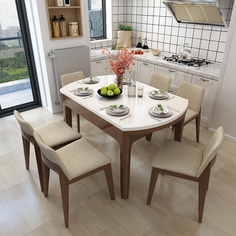 欧宝美北欧餐桌实木餐桌椅组合现代简约电磁炉圆桌