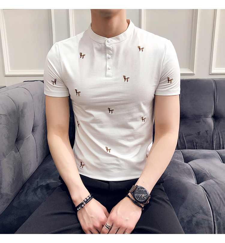 夏圆领小领刺绣短袖polo衫夏款男士半袖休闲小衫修身型运动服汗衫