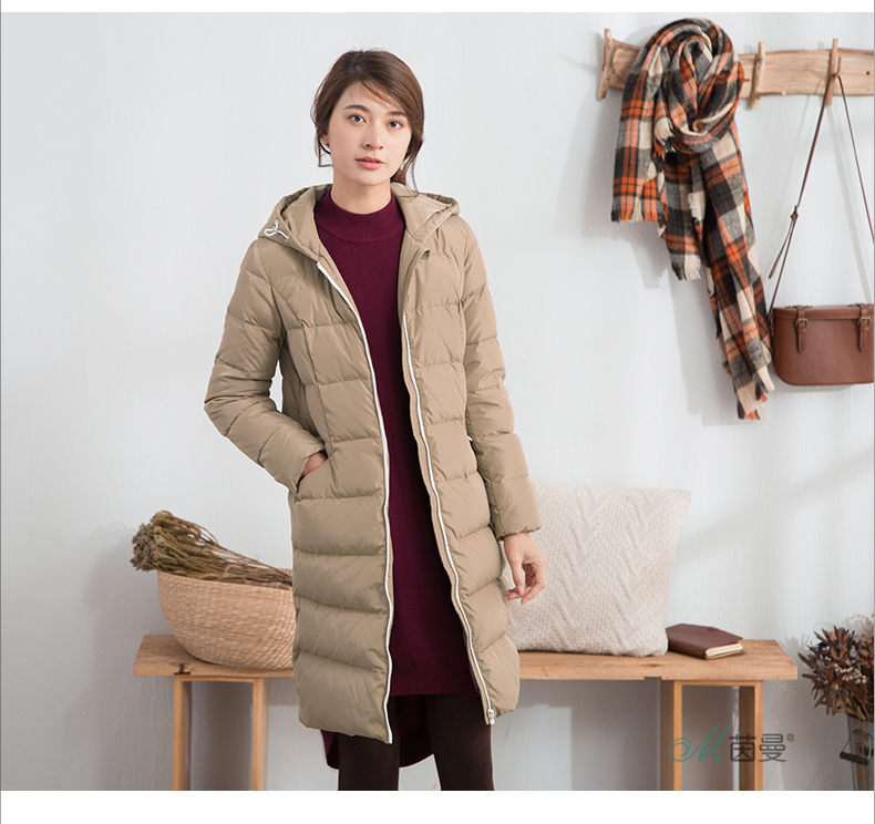 D茵曼2017冬款文艺字母印花黑色羽绒服女长款