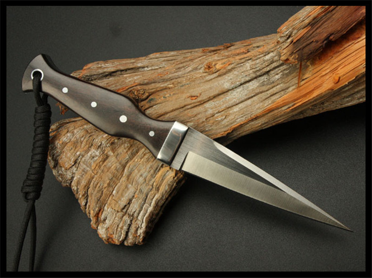 开刃直刀户外军刀高硬度小刀锋利刀具野外防身战术小直黑檀木柄小猎刀