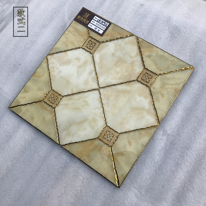 抛晶砖金色瓷砖300300镀金砖阳台厨房卫生间防滑抛金地砖壹德壹