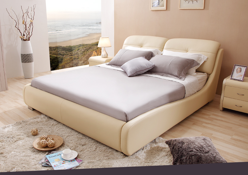 左右真皮软床 大小户型简约现代卧室皮质家具1.