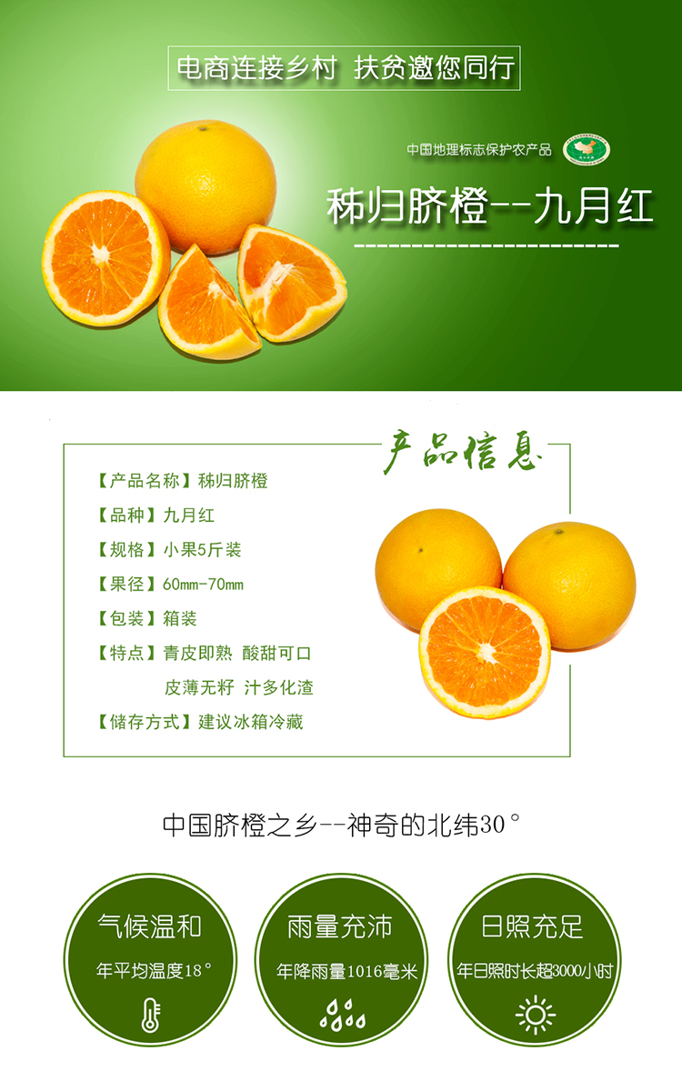 【预售】【中华特色】秭归馆 秭归脐橙 秋橙九月红60mm-70mm小果5斤装