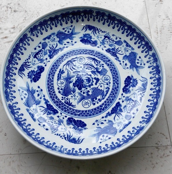 鼎亨景德镇陶瓷青花大圆盘蒸鱼盘水果盘子剁椒鱼头盘酒店用14寸以