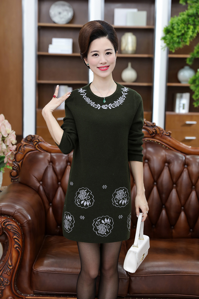 薇姬桑妮妈妈装秋装针织衫连衣裙中长款4050岁大妈中老年女装长裙子