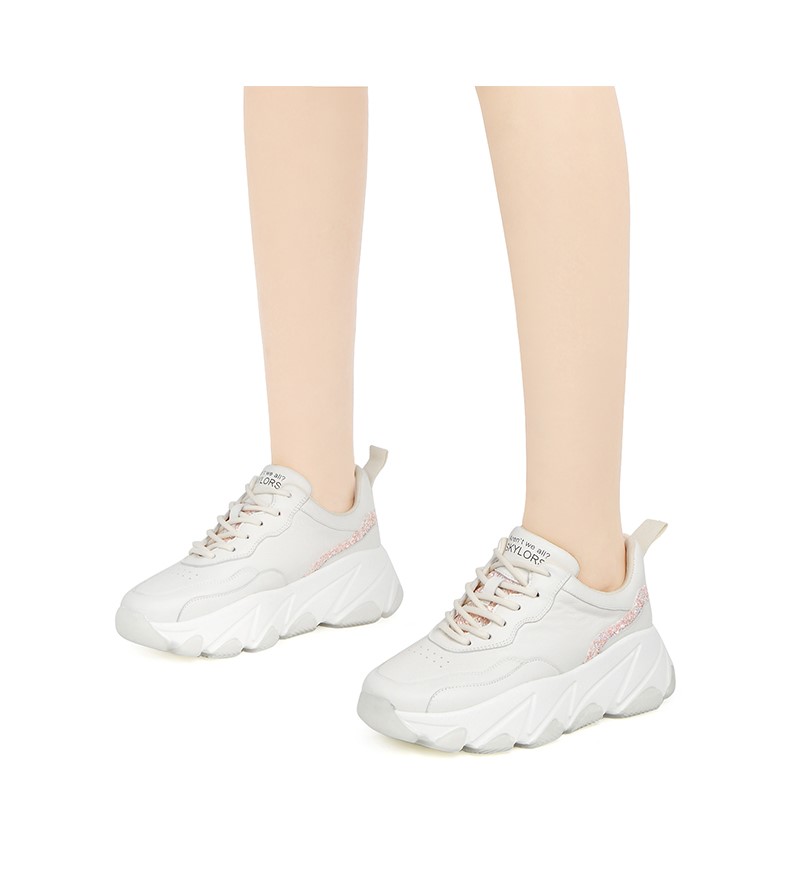 teenmix天美意休闲鞋女2019春款商场同款亮片点缀厚底中跟35厘米老爹