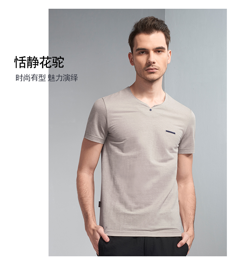edenbo爱登堡男装短袖t恤男夏季新款v领t恤男上衣时尚打底体恤衫