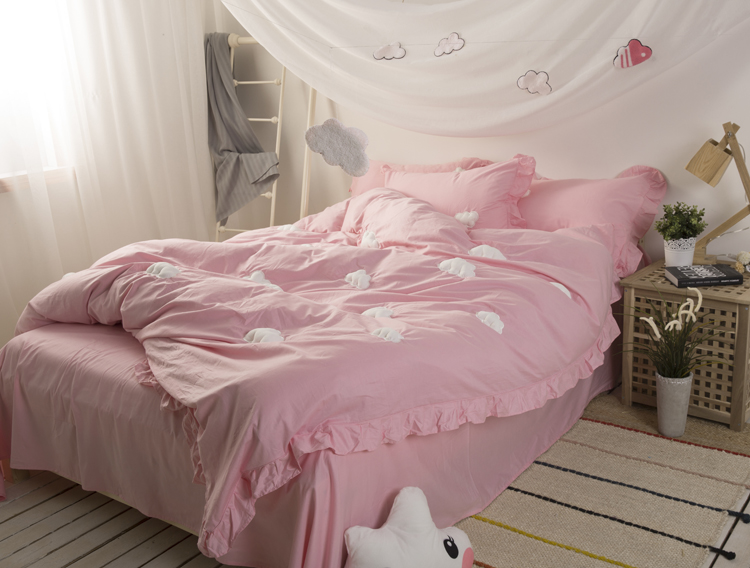 40支长绒棉贡缎纯棉四件套韩式风纯色全棉床单式家纺床上用品套件