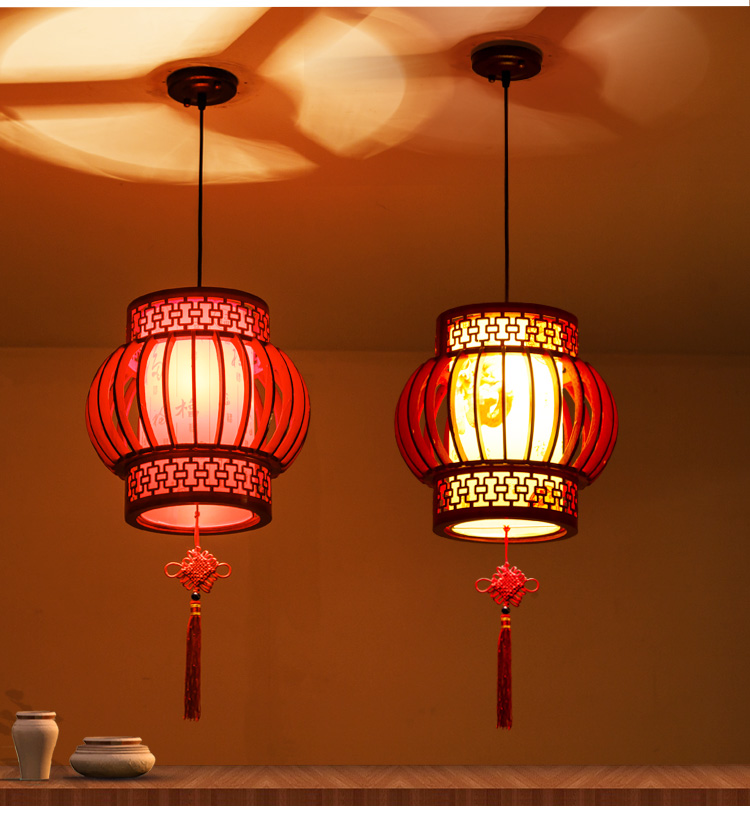 新中式灯笼灯实木楼梯过道走廊宫廷灯具复古羊皮厅阳台小灯