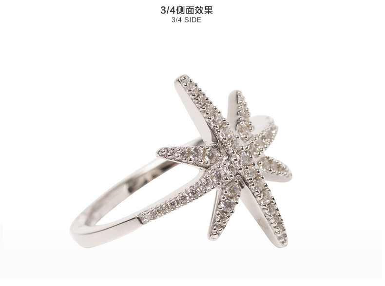 apmmonaco六芒星镶晶钻女士戒指a15734oxsilver