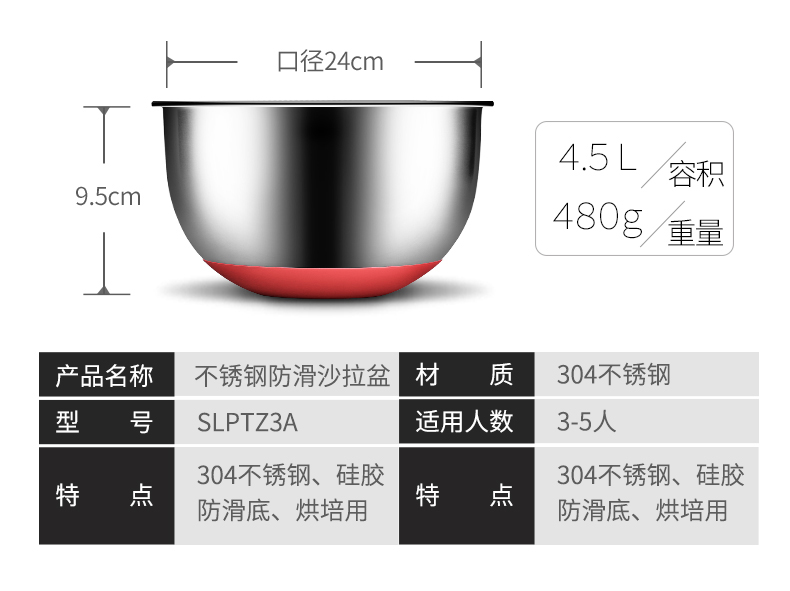 炊大皇(COOKER KING) 不锈钢防滑沙拉盆 SLP24A