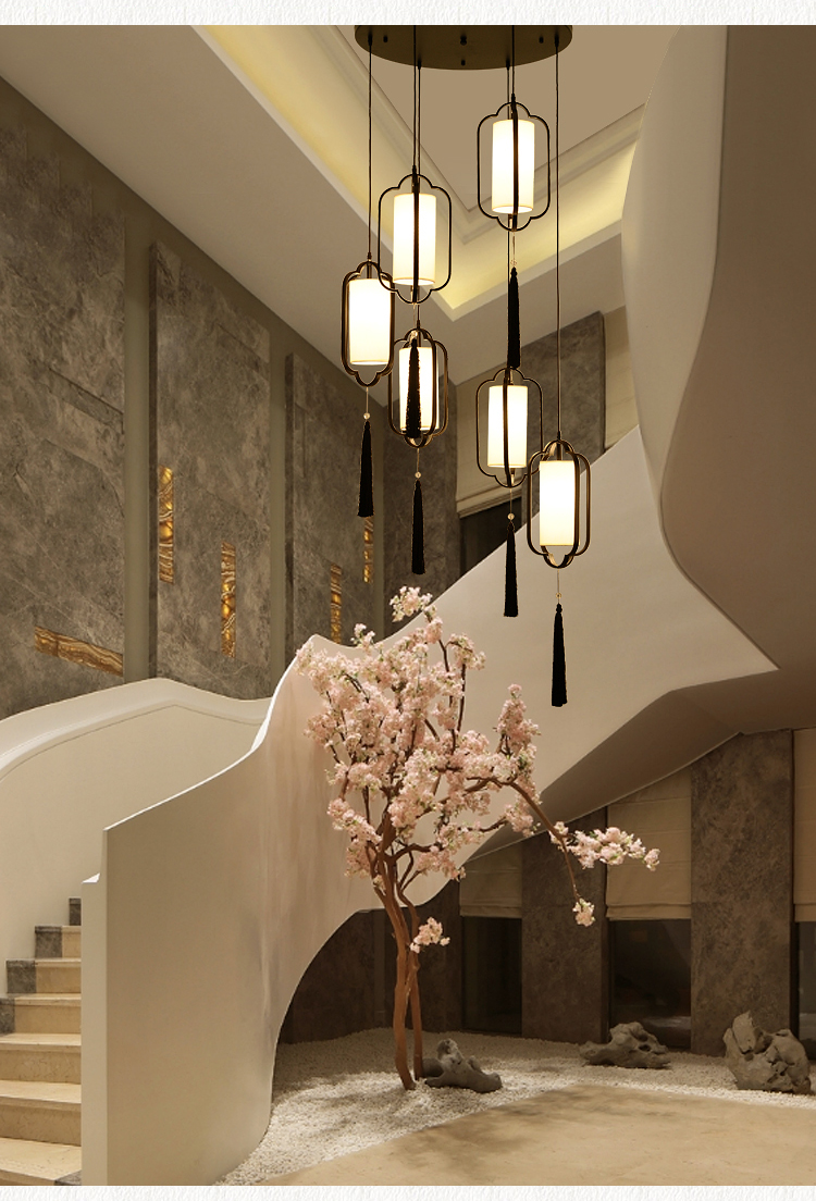 新中式灯楼梯间灯中国风复式楼别墅楼梯灯餐厅三头单头长灯