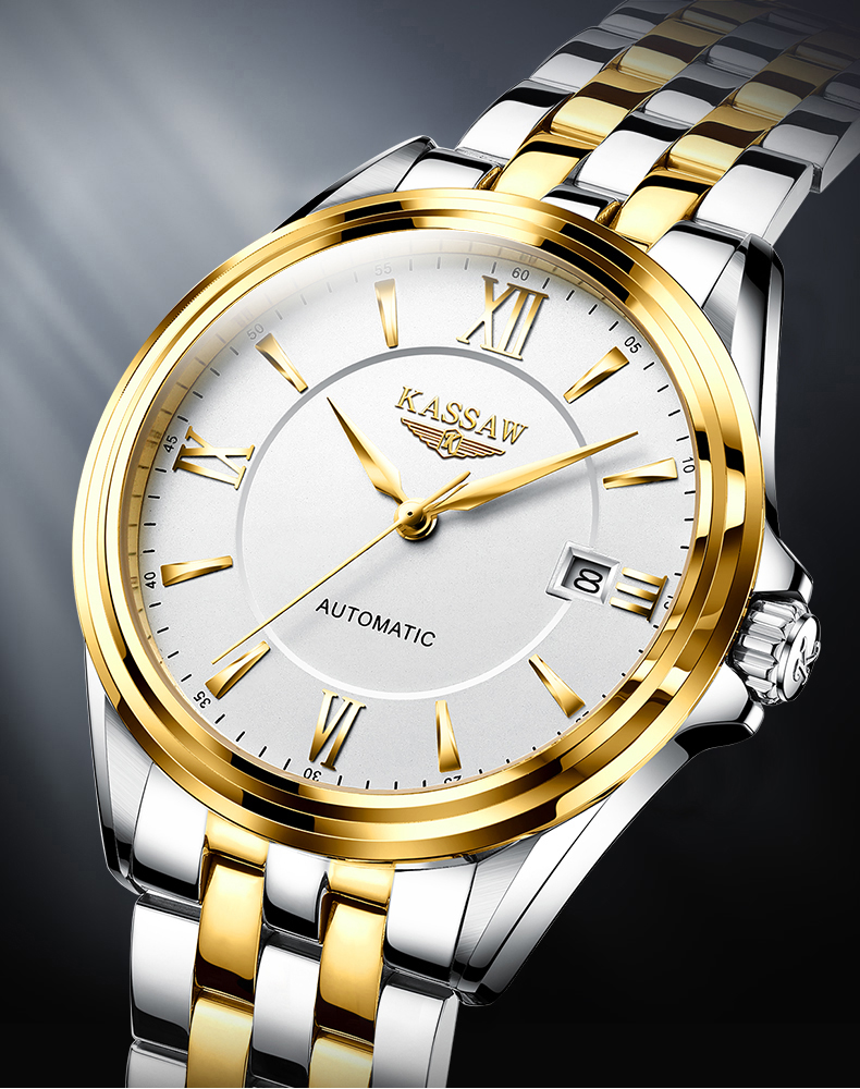 卡梭(kassaw)手表 全自动机械表男表精钢带手表男士镂空时尚商务防水