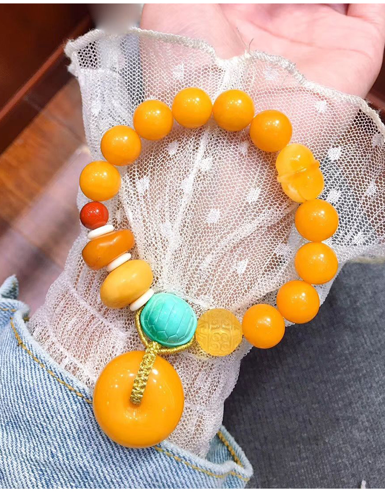 臻玉盈琥珀手镯/手链 臻玉盈 蜜蜡多宝手串天然琥珀平安扣手链男士女