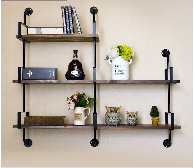 淮木铁艺墙上书架置物架复古实木板壁挂层架创意墙壁一字隔板搁板架子