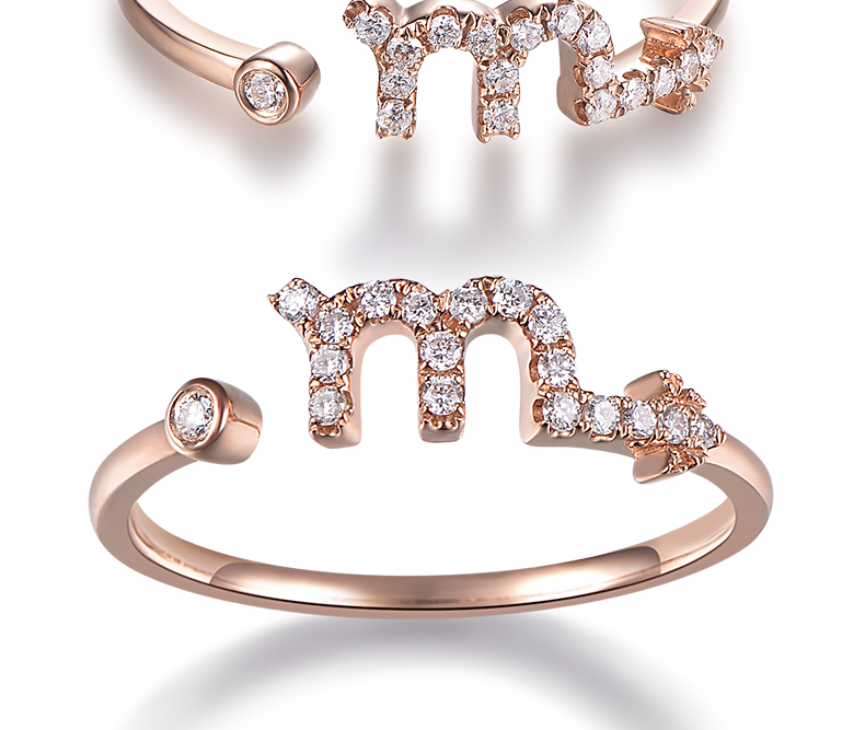 钻汇珠宝18k玫瑰金钻石戒指女镂空天蝎座求订结婚群镶钻戒定制天蝎座