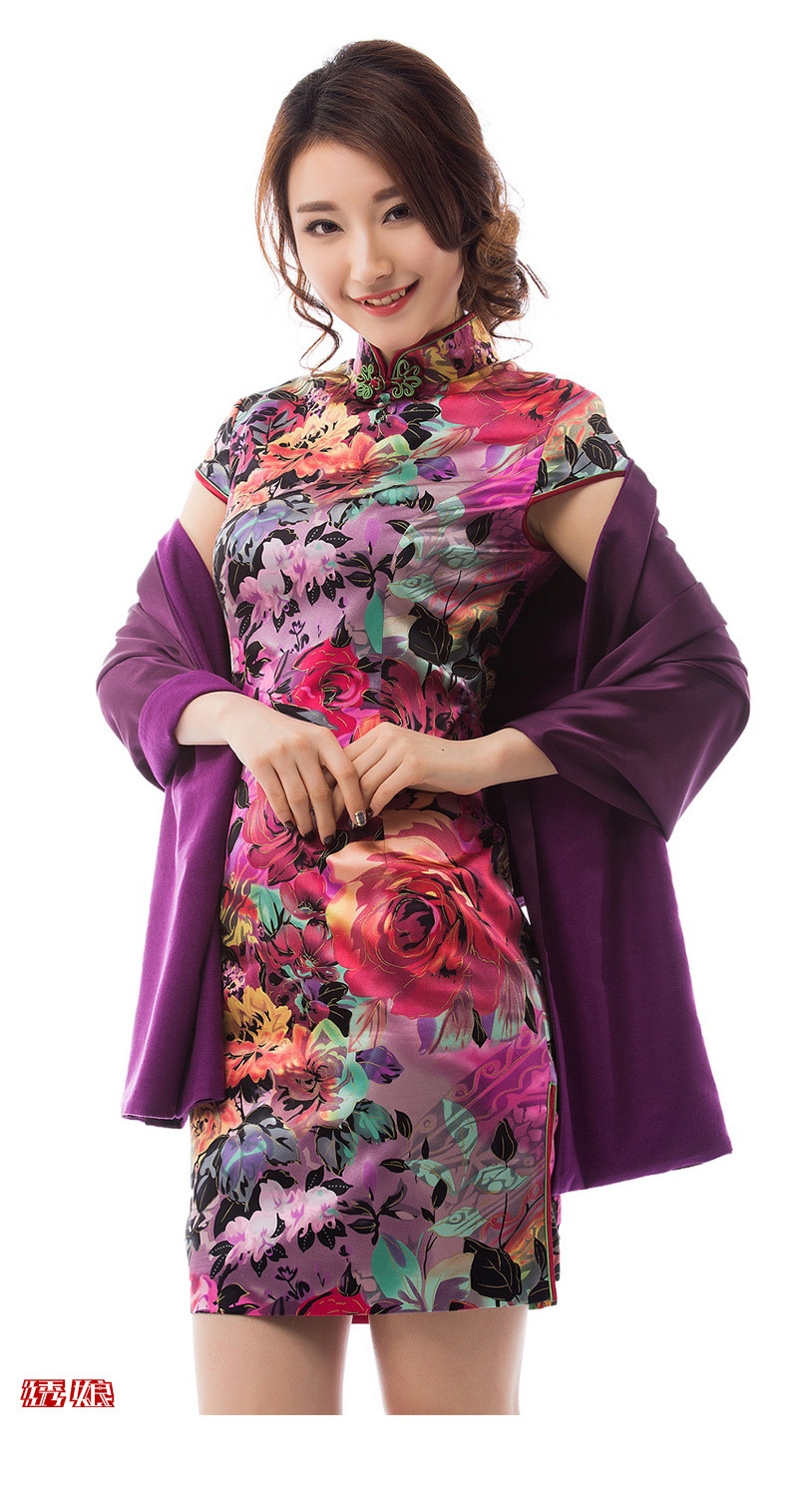 绣娘丝绸伊人如梦真丝复古旗袍裙短袖中式民国风改良宴会日常礼服