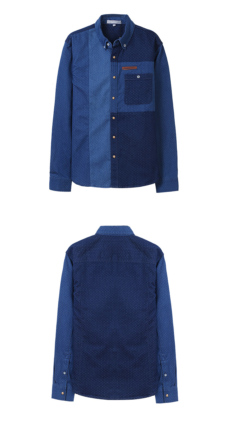 卡宾新款男装 时尚衬衫深蓝色 男士修身牛仔长袖衬衫b/3151118002