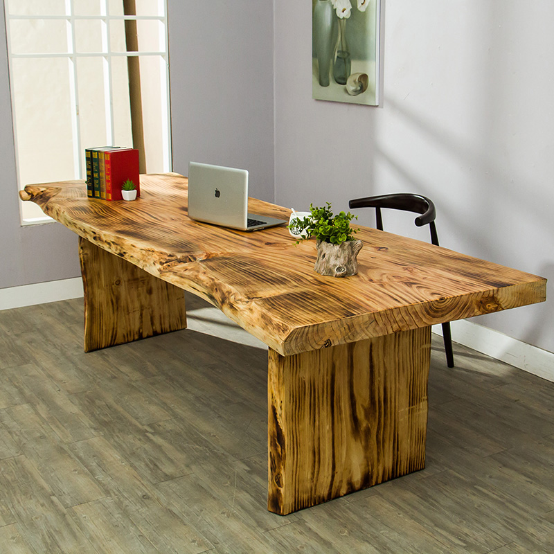 自然边实木大板原木桌独板老板办公桌经理书桌茶几泡茶台原木餐桌