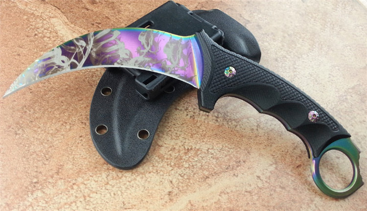 致观t冷钢-49ks钢虎爪 烟雾纹爪子刀 直刀 防卫爪刀户外刀具 野营刀