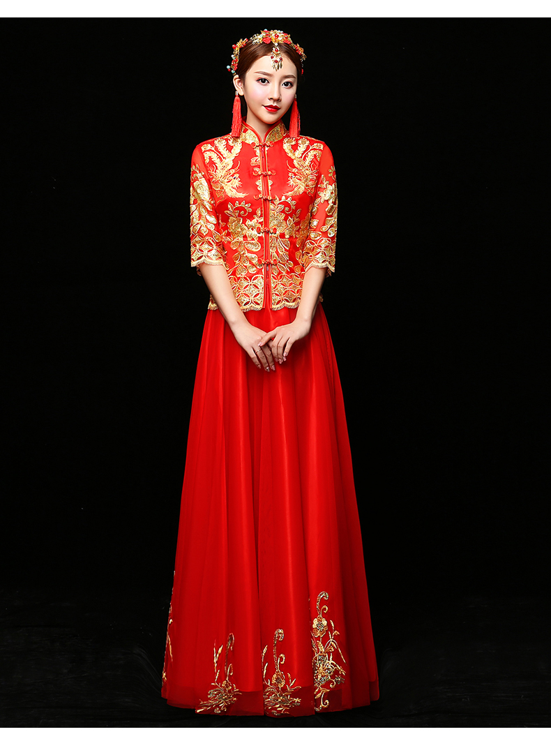 qma新款2017新款秋冬季中式婚纱礼服新娘旗袍敬酒服长款结婚秀禾服女