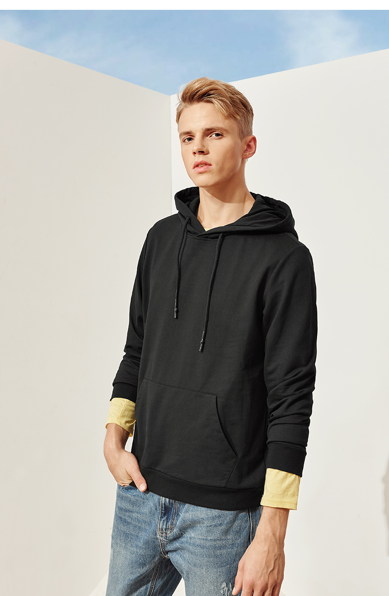 a21以纯线上品牌2017秋冬纯色连帽卫衣男简约百搭潮流套头衫男