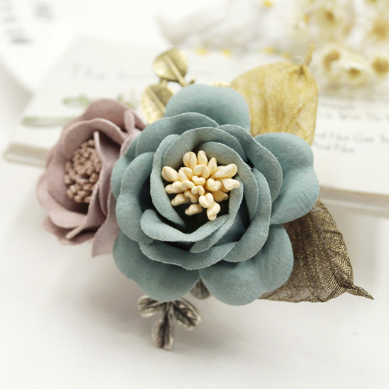 mtiny布艺手工山茶花胸针韩版布艺花朵复古饰品大衣配饰胸花别针