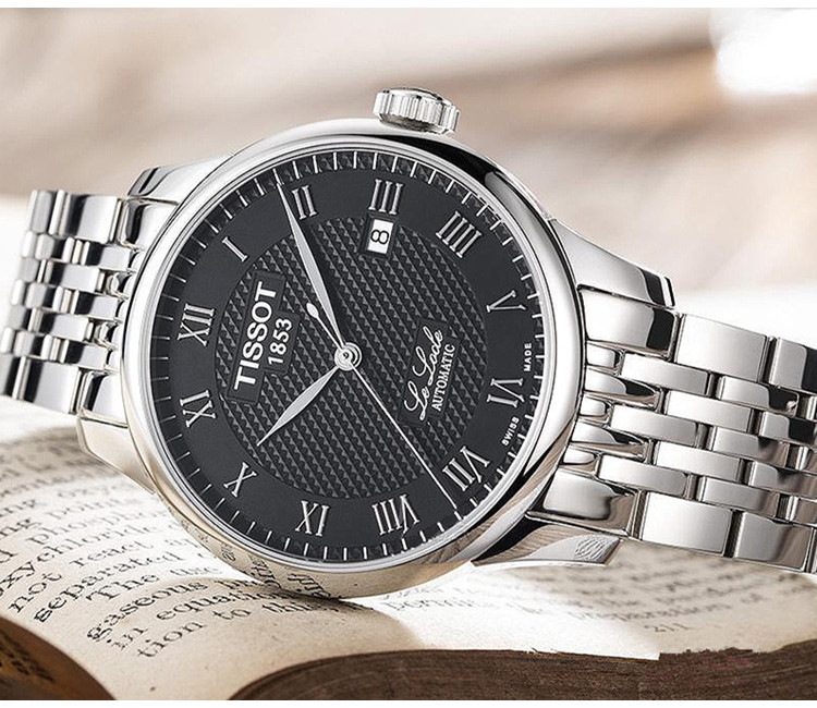 tissot天梭手表力洛克系列男士手表钢带黑盘机械男表t41148353
