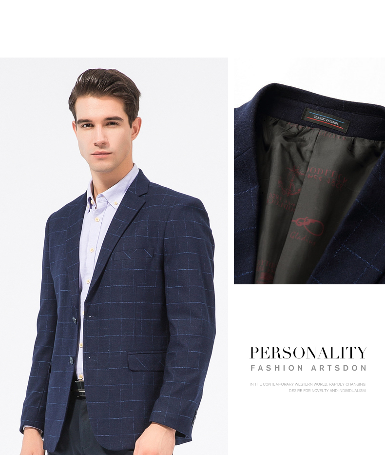 artsdon阿仕顿西服春款商务休闲西服男士单西外套青年格子小西服上衣