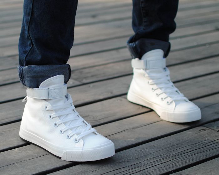 秋季英伦白色高帮帆布鞋男士韩版休闲鞋板鞋青少年潮单鞋学生布鞋定制