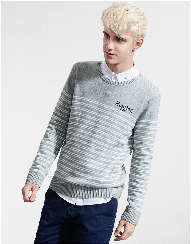 以纯线上品牌a212016男装春装新品线衫休闲圆领套头长袖条纹毛衣