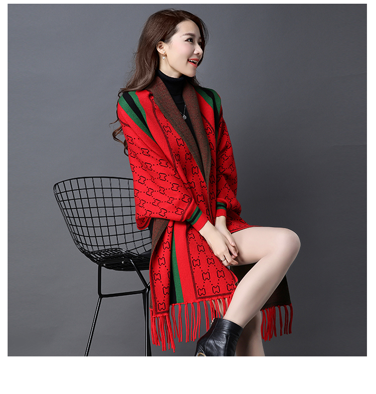 飘香2016秋季新款气质女装针织开衫蝙蝠衫流苏披肩毛衣外套v3371