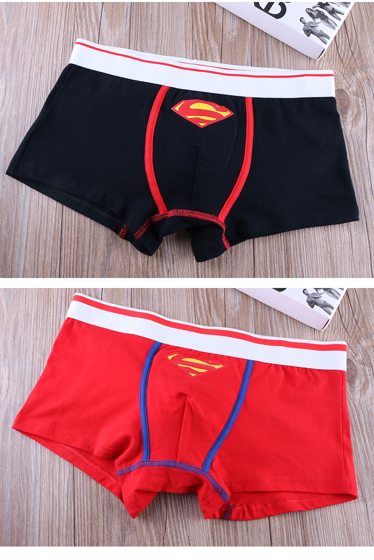 828新款包邮3条装男士卡通超人全纯棉内裤平四角性感u凸纯色大码裤头