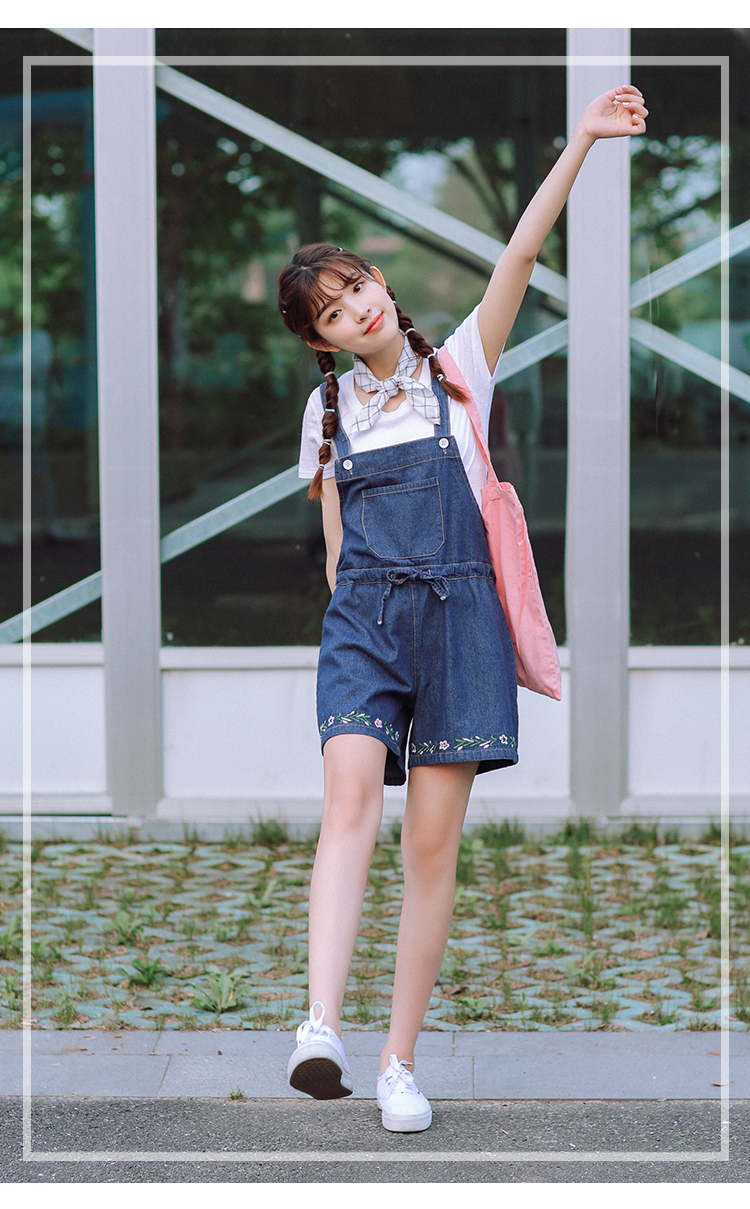 828新款可爱背带短裤女夏2017新款韩版宽松学生原宿牛仔森女小清新