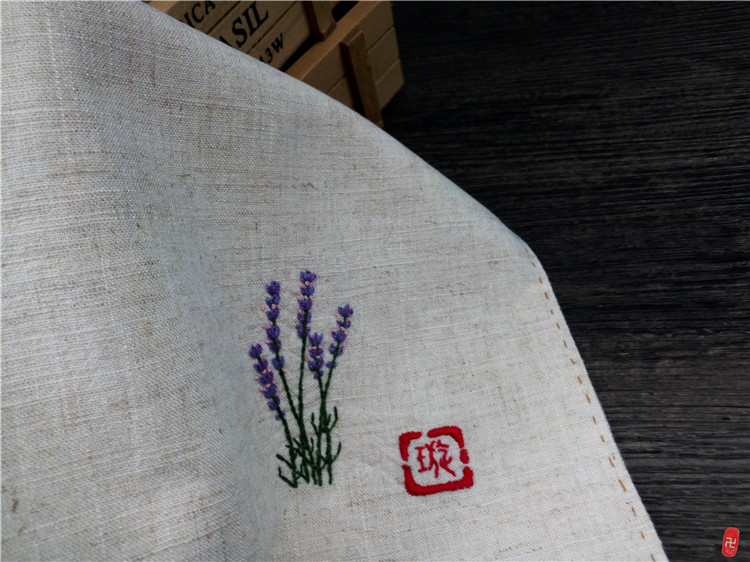 qmfs新款薰衣草纯手工刺绣名字棉亚麻男女士朋友礼物手帕绢巾可diy