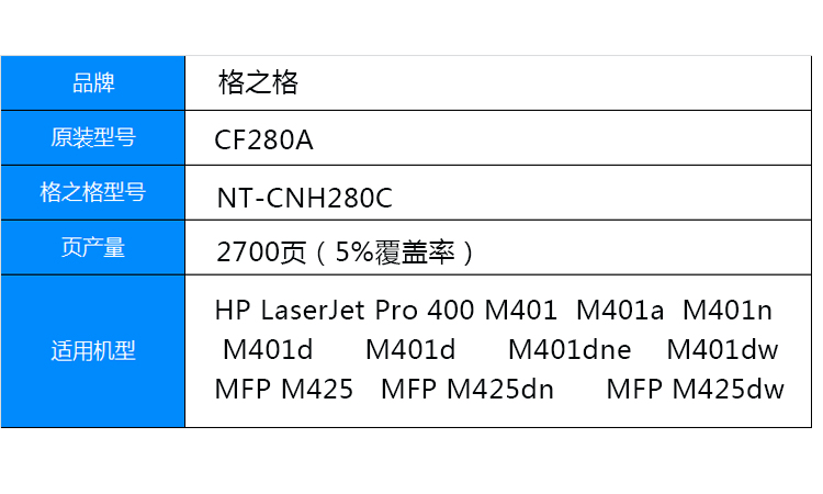 格之格（G&G）CF280A黑色硒鼓NT-CNH280C适用hp80A 惠普400 M401a/d M425dn墨粉盒