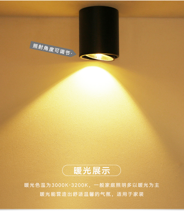 cob玄关过道灯客厅家用商用可免开孔天花灯cob款黑壳10w白或暖光色留