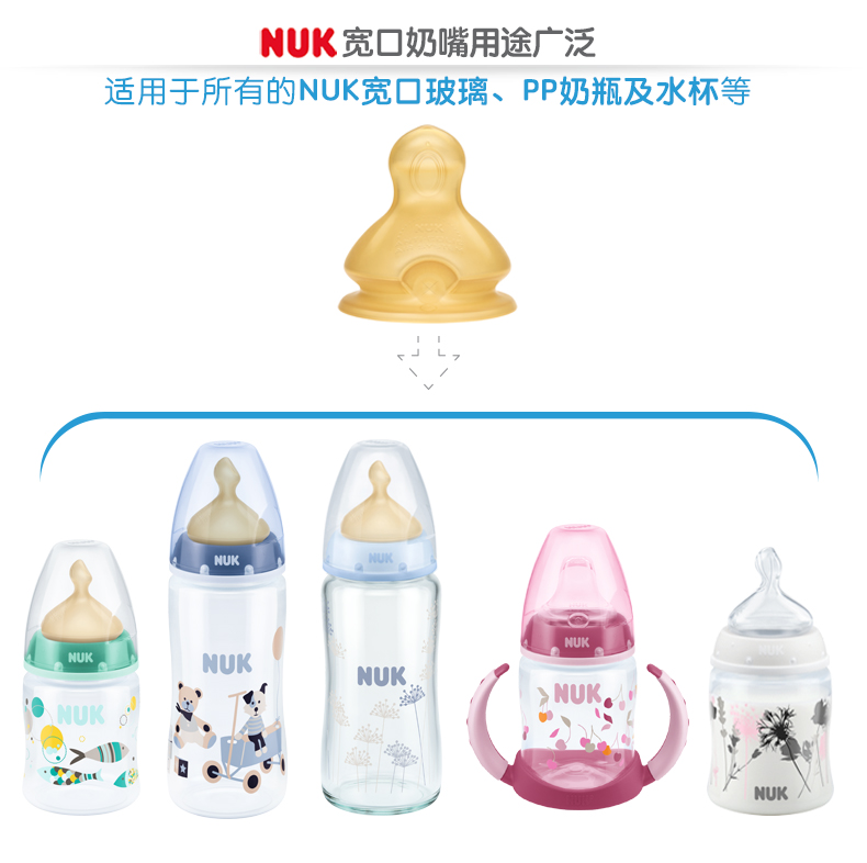 NUK宽口乳胶奶嘴（中圆孔，适合0-6个月婴儿用)