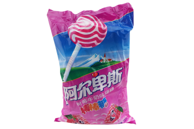 阿尔卑斯高级棒棒糖树莓牛奶味硬糖棒棒糖200g休闲零食