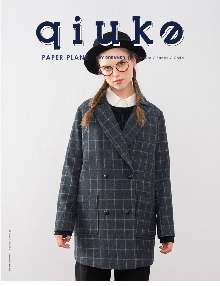 秋壳春装时尚格子翻领双排扣呢外套英伦灰