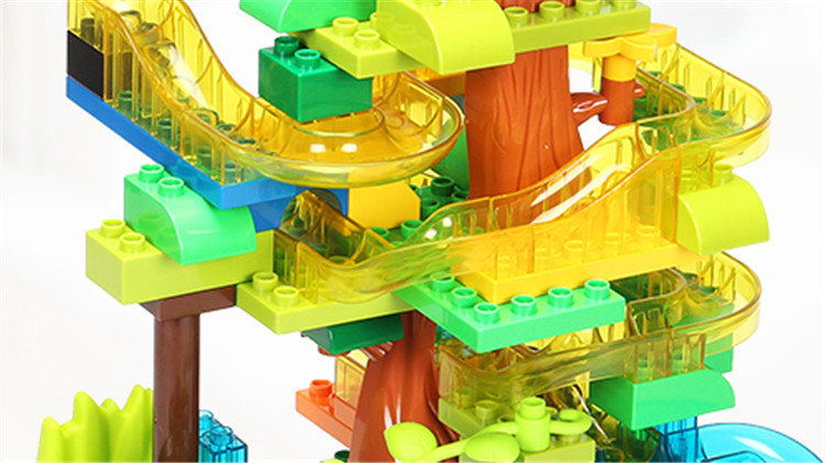 欢乐客丛林透明滑道模型130pcs宝宝大号颗粒拼装积木36岁玩具f3110