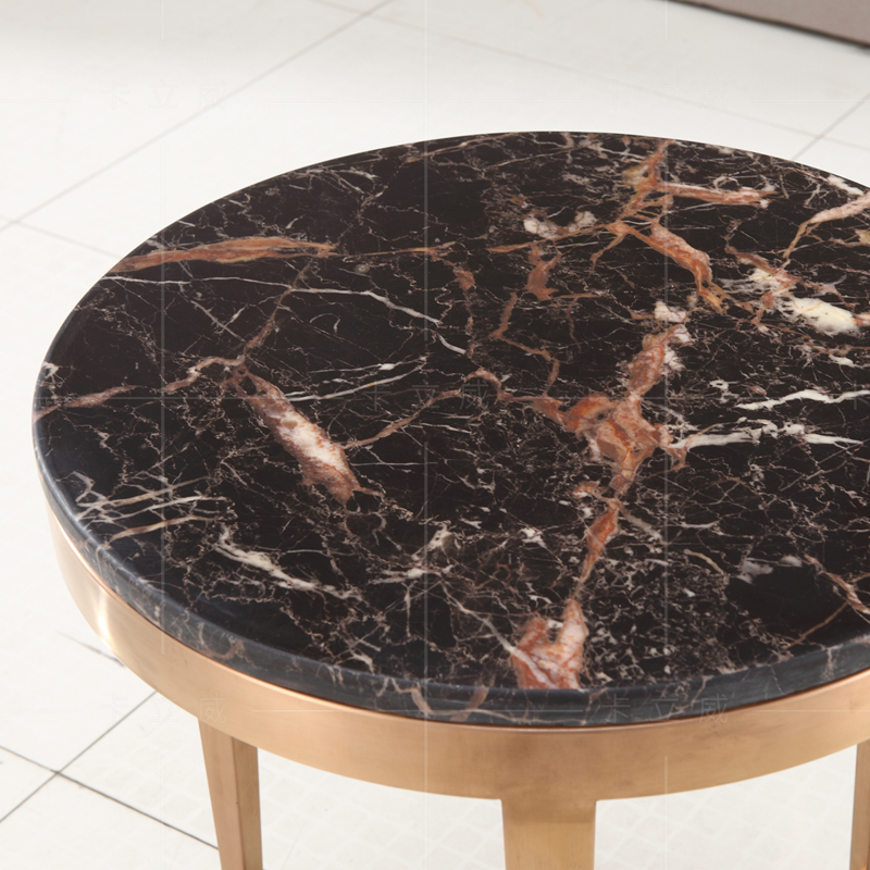 玫瑰金拉丝大理石角几圆形边几镀金沙发边桌边柜茶几酒店定制角几