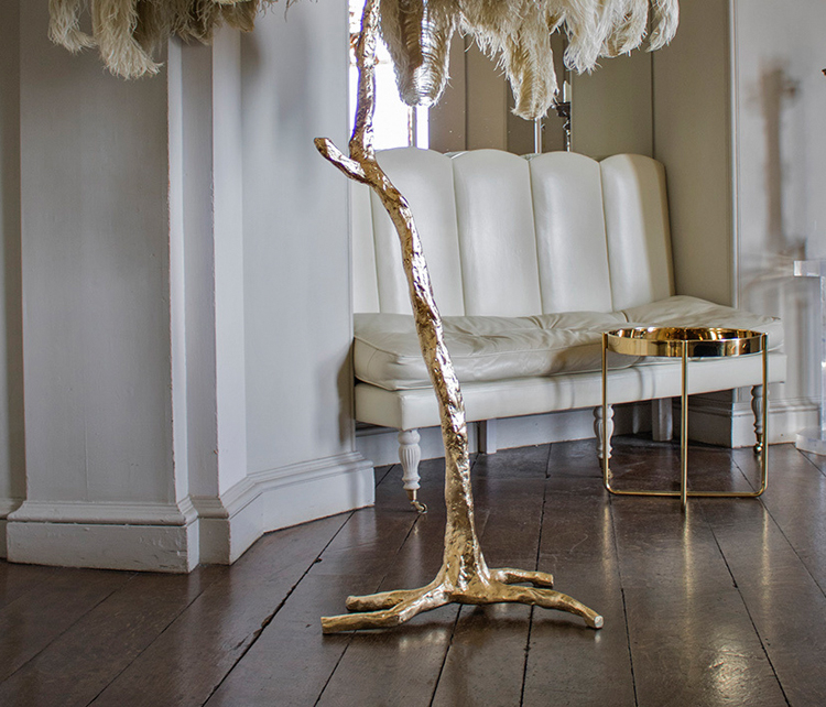 美式羽驼鸟毛落树枝落地灯创意酒店别墅客厅卧室装饰灯具