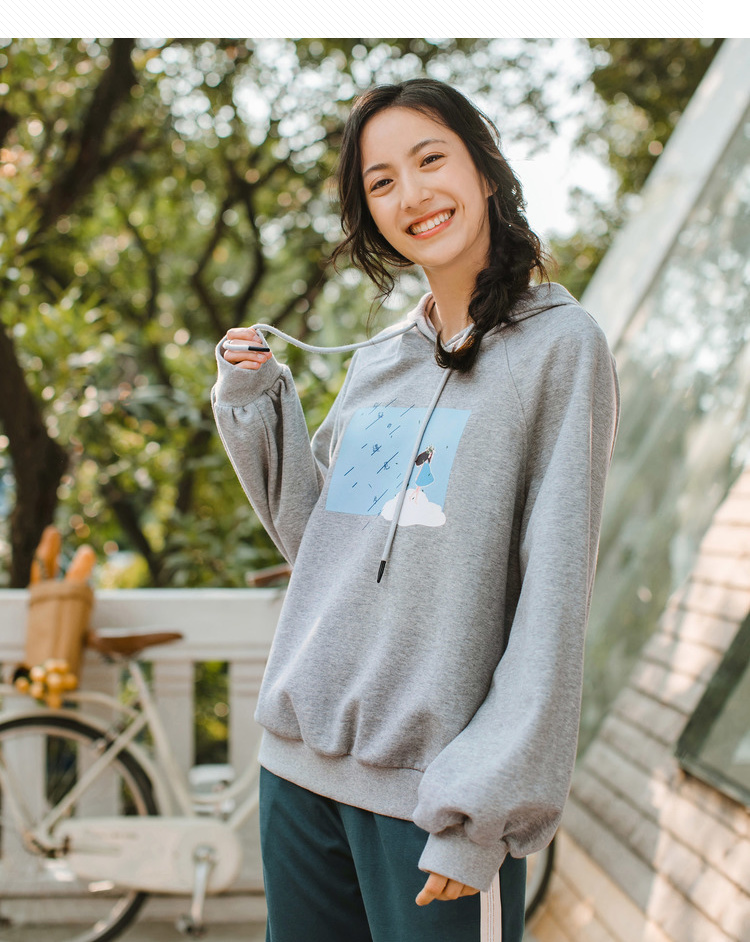 茵曼(inman)女士卫衣/帽衫 茵曼inman春装新款文艺减龄印花宽松慵懒风