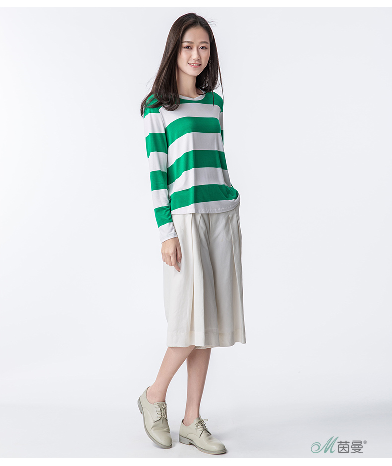 茵曼inman秋装女装条纹恤百搭宽松上衣女【1863021487】