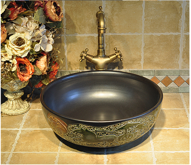 波迷娜(bomina)洗面盆 卫生间艺术盆仿古圆形台上盆洗脸盆复古洗手盆